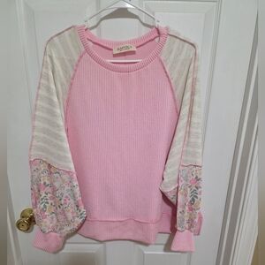 Haptics Pink Floral Sleeve Women's Top NEW LG